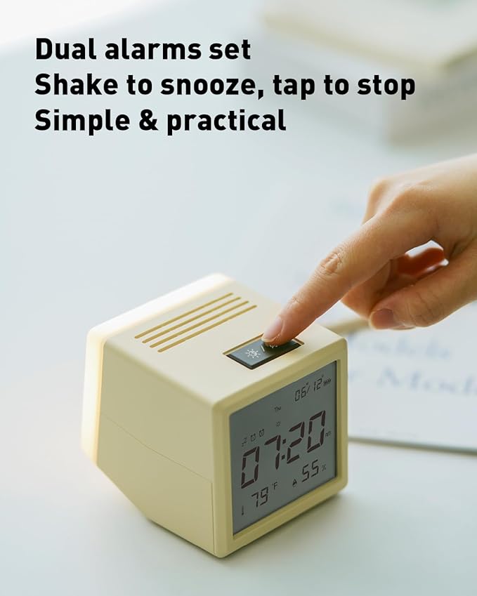 Aurolumiz Digital Alarm Clock, with Battery Powered, Dimmable Night Light, Thermometer & Hygrometer, Desk & Bedside Clock for Bedroom, for Adults, Kids, Teens, Travel