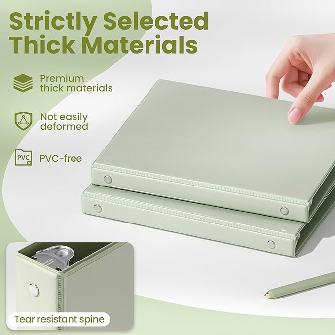 SUNEE 1/2 inch Binder 3 Ring 1 Pack, Clear View Binder Three Ring PVC-Free (Fit 8.5x11 Inches) for School or Office Supplies, Sage Green