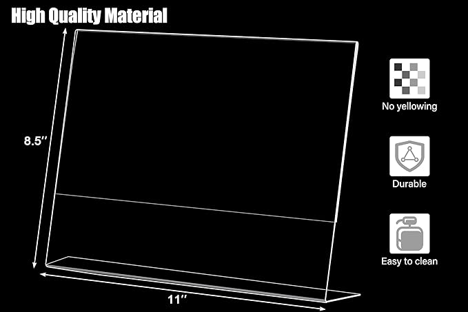 xydstay 6pack Acrylic Sign Holder Horizontal, 8.5x11 for Picture Frames, L Shape Clear Plastic, Plastic Sign Holder, Table Sign Holder, Unbreakable Menu Holder for Restaurant, Office, School, Store and Home Use