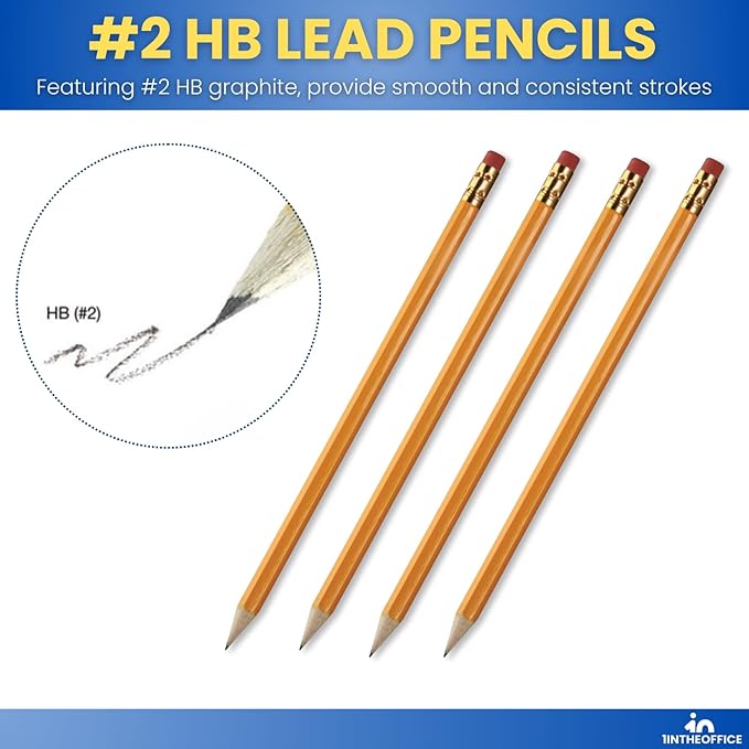 1InTheOffice Lead Pencils, Sharpened Pencils #2 HB, Wood-Cased, Black Lead, Yellow Barrel, 48 Pack