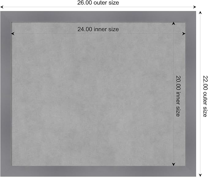 Amanti Art Grey Framed Magnetic Board 22x26 Medium Vision Board for use with Magnets, 100% Metal Sheet to Display Items as Office Decor or for Home Organization in mudroom, Kitchen or Kids Room