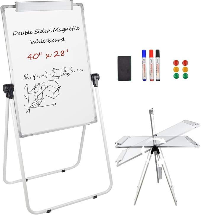Stand White Board - 40 x 28 Inch Double Sided Magnetic Dry Erase Board with Stand Height Adjustable, Sturdy Aluminum Frame for Home Office Classroom Use