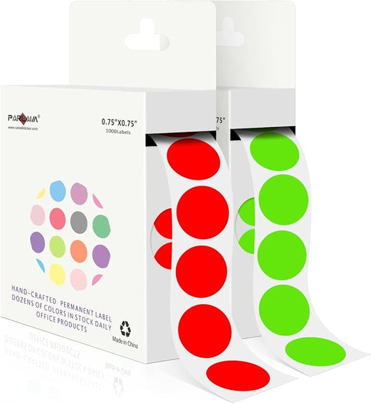PARLAIM 2 Rolls 2000PCS 3/4" Round Circle Color-Code Dot Stickers,2 Color Style Colorful Coding Label Sticker for Home Office Classroom(Red+Light Green)
