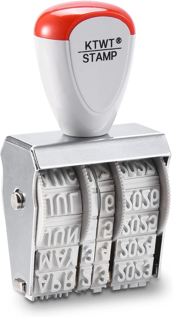 KTWT 1.5" Rubber Stamp Line Dater, Date Stamp, Office Stamp, Rotating Stamp 3/16" (5mm)