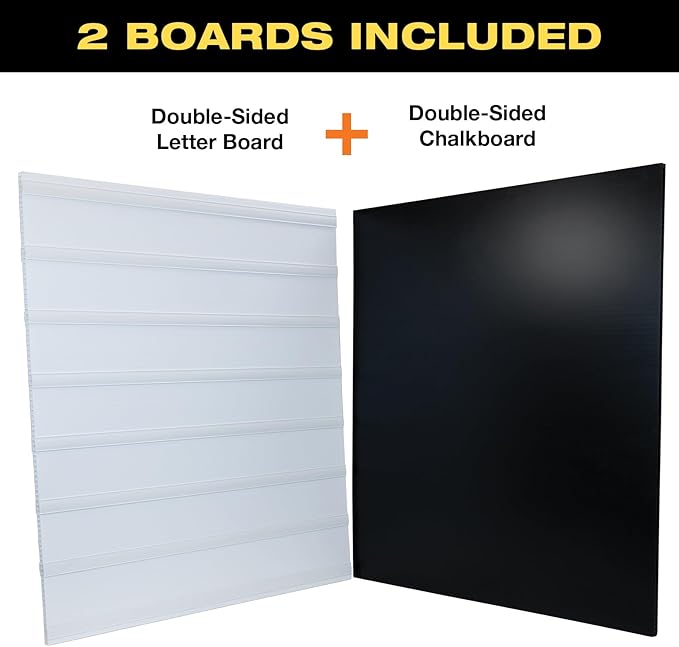 Swinging Changeable Message Sidewalk Sign 36″ x 37″ – Outdoor Advertising Sign Board with 792 Pre-Cut Double-Sided Letters & Storage Box – Heavy-Duty, Rust-Resistant Sidewalk Display for Businesses & Events (Yellow Legs)