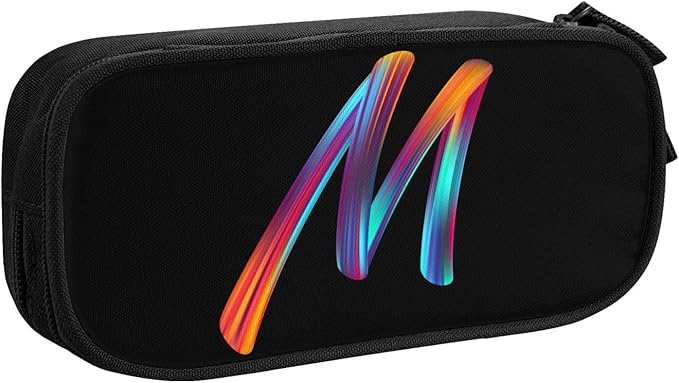 Pazacon Cute Initial Pencil Case for Kids Students, Large Capacity Pencil Pouch for Boys Girls, Letter Design Pencil Box Pen Bag Office Stationery Organizer, Rainbow Letter M