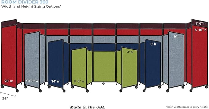 Versare Room Divider 360 Portable Wall Partition | Folding Panels | Large Freestanding Divider | Locking Wheels | Temporary Room Separator | 14' x 7'6'', Royal Blue