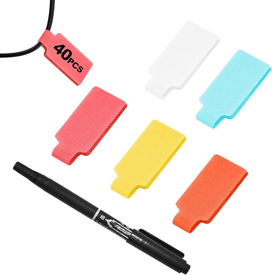 SZ.haitun 40 Pack Cable Labels Tags, Multi-Color Write On Wire Cord Tags and Charger Labels Waterproof for Cable Management and Identification Electronics (Rectangular)