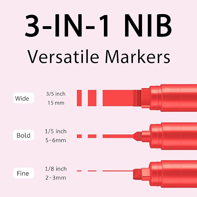 BIGTHUMB 3 Pcs Red Jumbo Permanent Markers: 15mm Wide Tip Thick Acrylic Paint Pen Large Calligraphy Marker for Rock Painting, Poster, Sign, Canvas, Glass, Wood, Ceramic