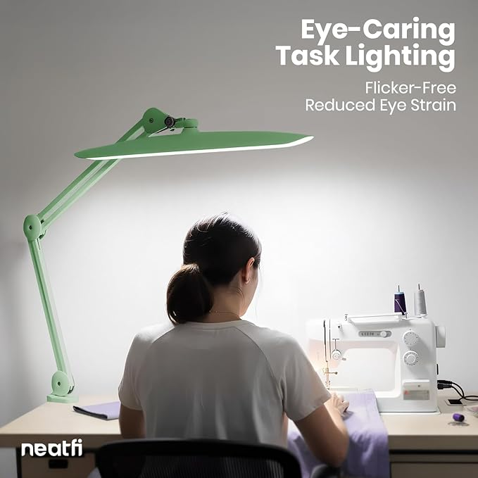 Neatfi XL 2,200 Lumens LED Desk Lamp with Clamp, 24W Bright Architect Task Lamp, 20 Inches Dimmable Computer Light, Adjustable Desk Light for Home, Office, Crafts & Nails (Non-CCT, Midnight Green)