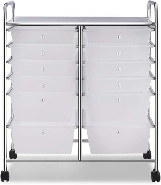 Giantex 12 Drawer Rolling Storage Cart Tools Scrapbook Paper Office School Organizer (White)
