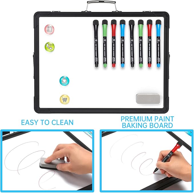 Small Dry Erase White Board - TSJ OFFICE 12" x 16" Mini Easel Desktop Double Sided Whiteboard, Portable Magnetic Board on Table Top with Holder for Drawing, Teacher Instruction, Memo Board