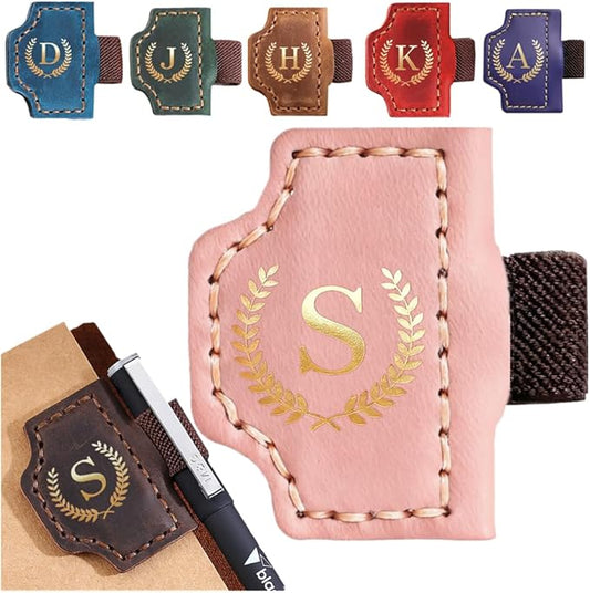 Personalized Mark Bookmark with Pen Holder, Leather Magnetic Book Marker 26 Letters,Custom Initials Page Marks, Gifts for Book Lovers Readers Men Women (Pink, S)