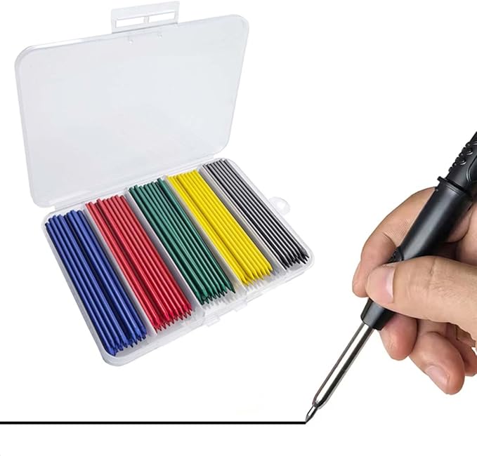 MROOFUL 200 PCS Of Blue, Red, Green, Yellow, Black Woodworking Lead, Carpenter Pencil Replacement Core, Large Capacity 2.8mm, Long Nose Deep Hole Mechanical Pencil Marker Replacement Lead