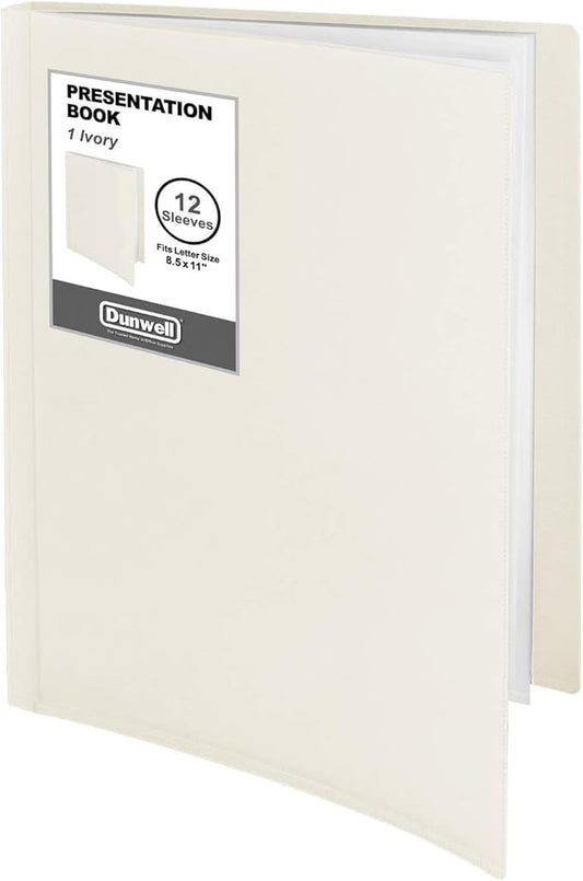 Dunwell Presentation Binder 12-Pocket, Displays 24 Pages, 8.5x11 Portfolio Binder with Plastic Sleeves, Storage and Organizer for Documents, Certificates, Projects, Photos (Ivory)