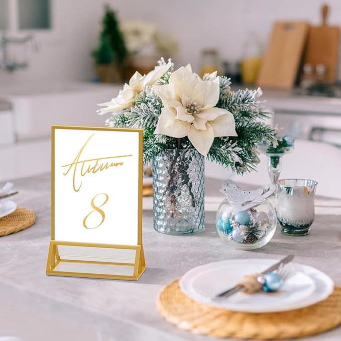 PPH-Sisy Acrylic Sign Holder 5X7 Gold Picture Frame,Double Sided Clear Display Stand , Table Acrylic Stand for Home Office Shop Restaurant (4pcs)