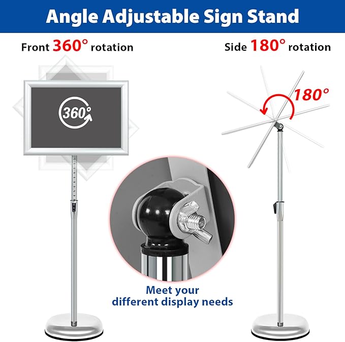 VAIIGO 6Packs Floor Standing Sign Holder Stands for Display 11x17Inch Pedestal Poster Sign Stand, Adjustable Sign Holder Stand for Vertical & Horizontal View Sign Display Stand, Silver