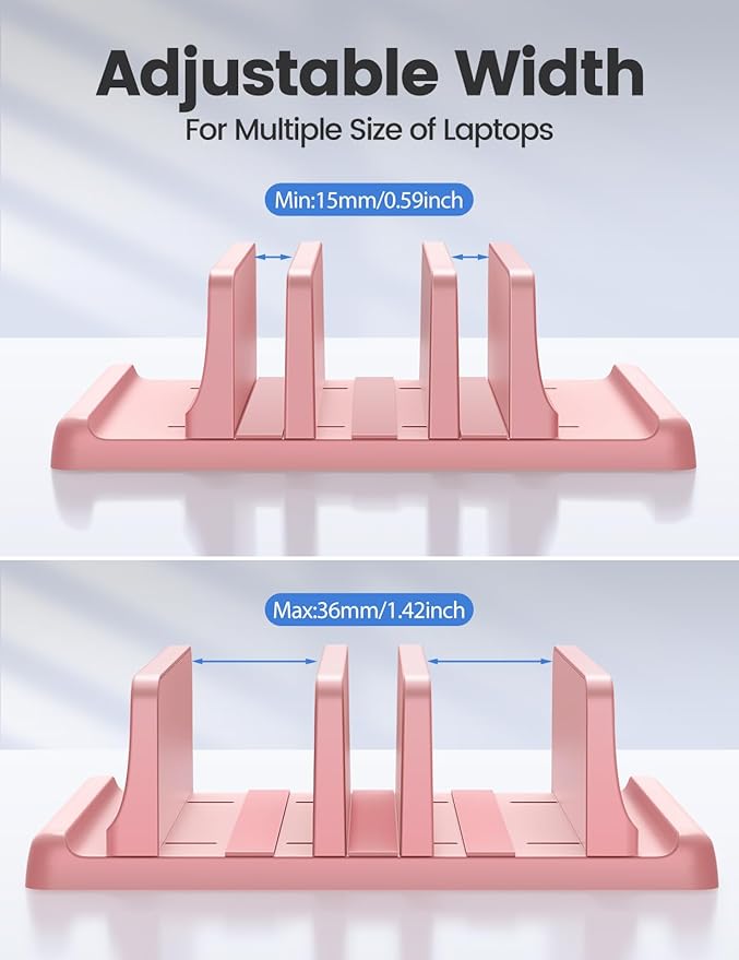 Vaydeer 3-Slot Vertical Laptop Stand Made of Premium ABS Plastics 5 in 1 Design Space-Saving Adjustable Desk Organizer for All MacBook/Chromebook/Surface (Pink)