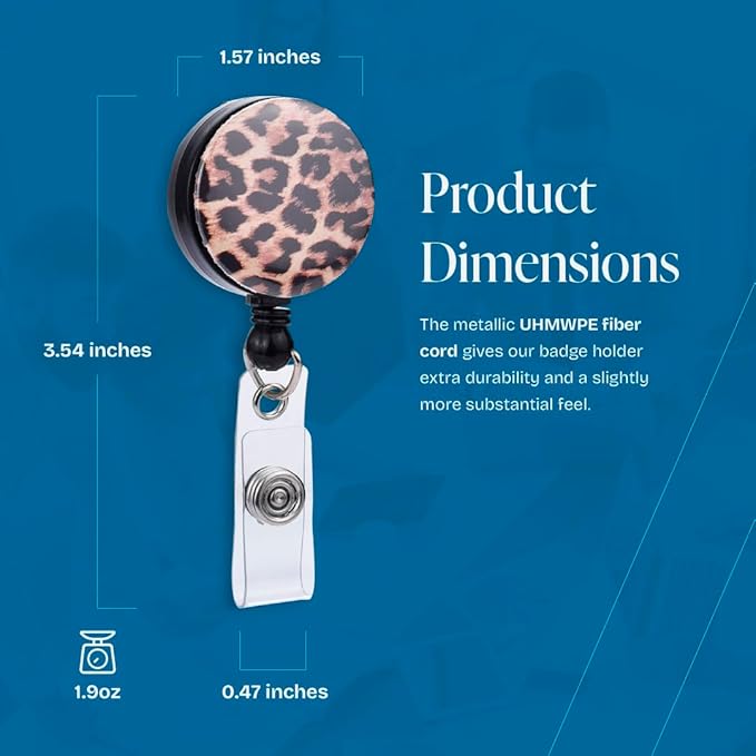Will Well Badge Holders with Belt Clips for Securing onto Pockets and Purse Straps, with Retractable 27.5" UHMWPE Fiber Pull Cords, Strong Build with Fun Designs - 2-Pack, Cheetah Print