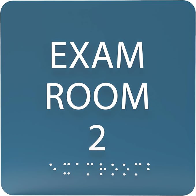 ADA CENTRAL SIGNS - 6" X6" Exam Room 2 Sign - ADA Compliant Tactile Graphics Grade 2 Braille Text Acrylic Wall Signs - Educational Institution Directional Assistance Test Center Door Sign for Schools