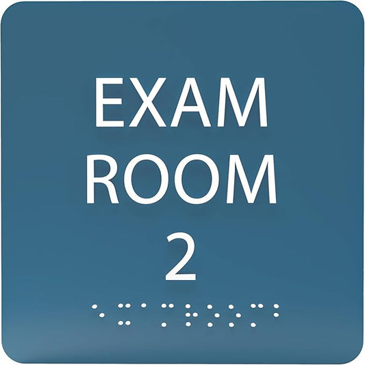 ADA CENTRAL SIGNS - 6" X6" Exam Room 2 Sign - ADA Compliant Tactile Graphics Grade 2 Braille Text Acrylic Wall Signs - Educational Institution Directional Assistance Test Center Door Sign for Schools