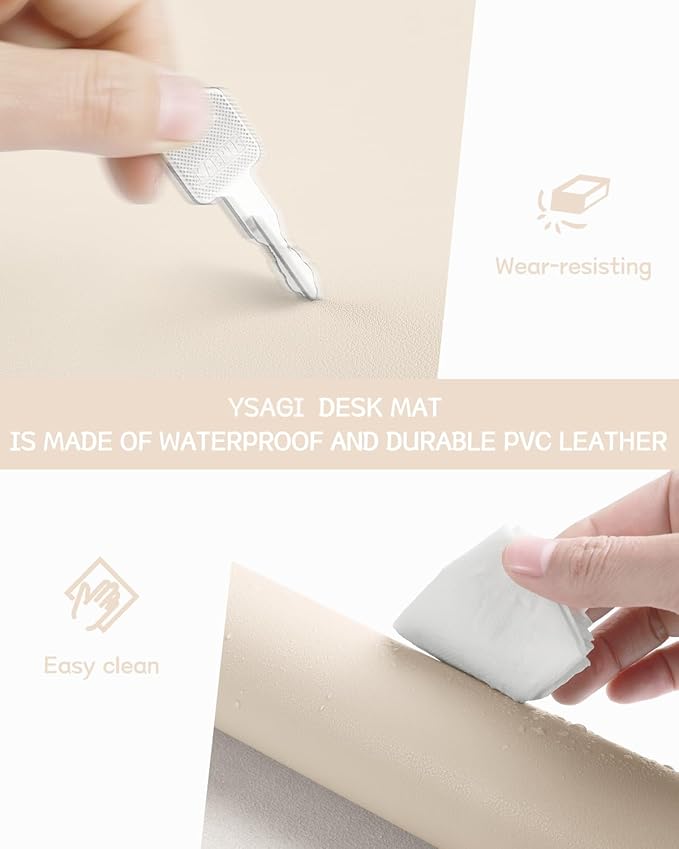 YSAGi Non-Slip Leather Desk Pad, Desk Matt for Desktop, Waterproof Laptop Computer Keyboard Mat, Table Protector Blotter Mat, Large Mouse Pad for Office/Work/Home/Decor(Beige, 23.6" x 13.7")