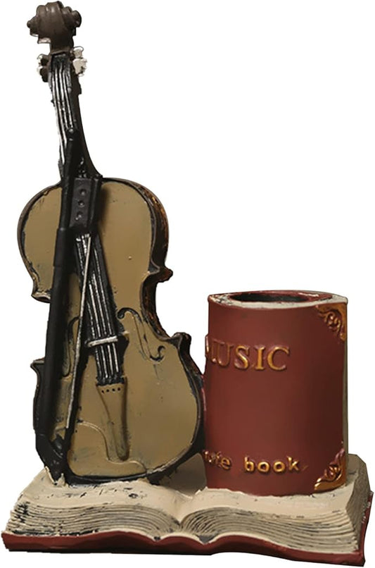 Jaugufiy Resin Violin Sculpture Pen Holder Pencil Holder Pen Organizer Cosmetic Brush Holder Decorative Pen Box Pen Pot Makeup Brush Pot (Red)