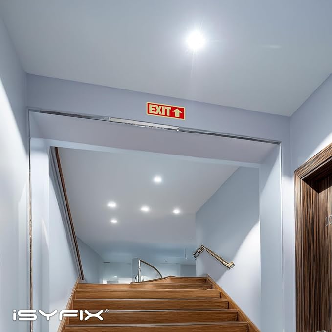 iSYFIX Exit Signs with Directional Up Arrow, Glow in the Dark, Photoluminescent Aluminum 12x4 Inch - 6 Pack, Laminated for UV & Weather Resistance, Ideal for Offices, Schools, Theaters & More
