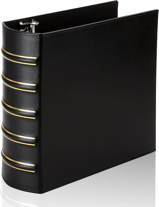 LETVPVOW Vintage Hardback 3 Ring Binder 3 Inch, Professional Leather Binder 3 Ring, D Ring Binders Fits 8.5 x 11, Three Ring Binders for Photo Album, Home, School and Office Supplies- Black