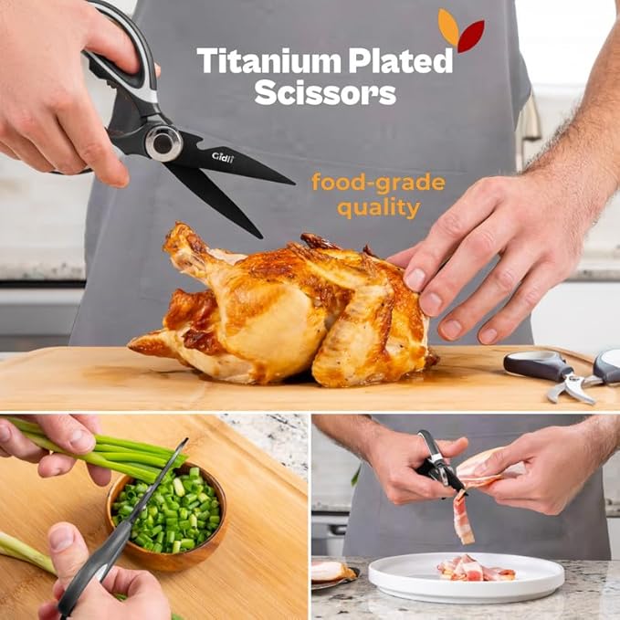 Titanium Coated Kitchen Shears by Gidli - Liftime Replacement Warranty* - Includes Seafood Scissors As a Bonus - Heavy Duty Utility Titanium All Purpose Ultra Sharp Scissors for Food/Cooking