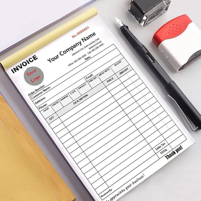 Personalized Invoice Book Custom 2 Part/3 Part Receipt Book Quote Estimate Order Forms Carbonless Form with Your Company Name Logo Address,2-10 Books (Style 7)