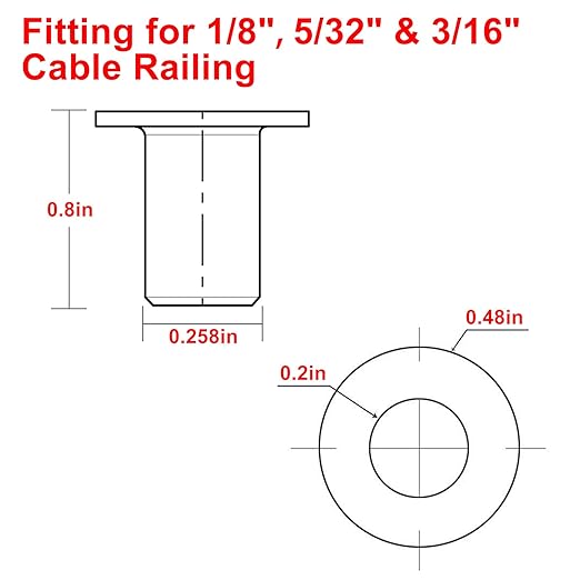 BLIKA 50 Pack Stainless Steel Protector Sleeves for 1/8" 5/32" or 3/16" Deck Cable Railing, for Wood/Composite Posts, T316 Marine Grade, Cable Railing Protector Sleeves