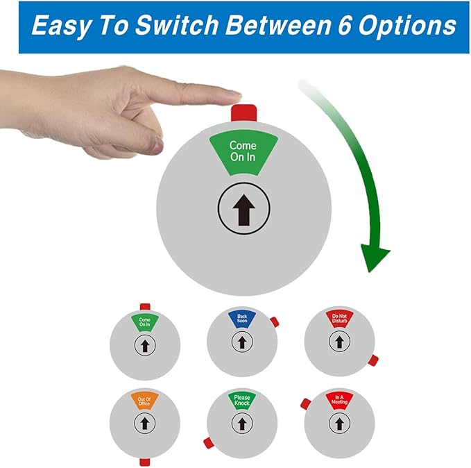 Beiyier 2 Pack 6 Option Office Privacy Sign, Round Rotating Hanger Business Door Signs - Clear Display Out Of Office, Back Soon, Do Not Disturb, Please Knock, Come On In, In A Meeting Status for Professional Work Environment (Silver, 6 Inch ）