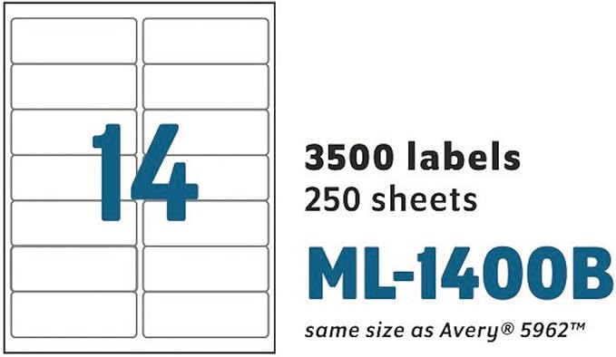 MACO Printable Labels for Mailing - Laser/Ink Jet Compatible Shipping Address Labels, 14 per Sheet, 1-1/3" x 4", Box of 250 Pages/3500 Labels, White