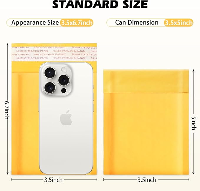 Ctarsthome 105Pack Yellow 3.5x5in Kraft Bubble Mailers Small Business Mailing Packages Self-Sealing Paper Envelopes, Mailer Shipping Padded Envelopes with Strong Adhesion for Jewelry Makeup Supplies