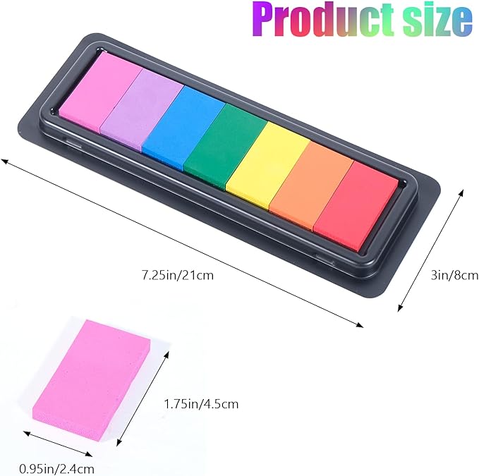 CraftyManor 7 Rainbow Colors Washable Stamp Pad for Finger Paint, Latex Foam Washable Fingerprint Ink Pads for Clothing Stamp, Letter Stamps…(2PCS)