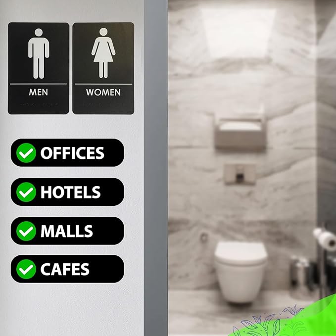 USA Made - Men's and Women's Restroom Signs ADA-Compliant Bathroom Door Signs for Offices, Businesses, and Restaurants, Black