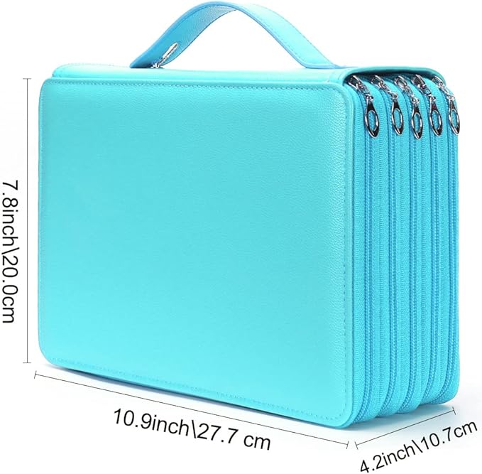 Vomgomfom Colored Pencil Case - 252 Slot Deluxe PU Leather Large Capacity Pencil Organizer with Zipper Closure for Watercolor Pens, Markers (Green)