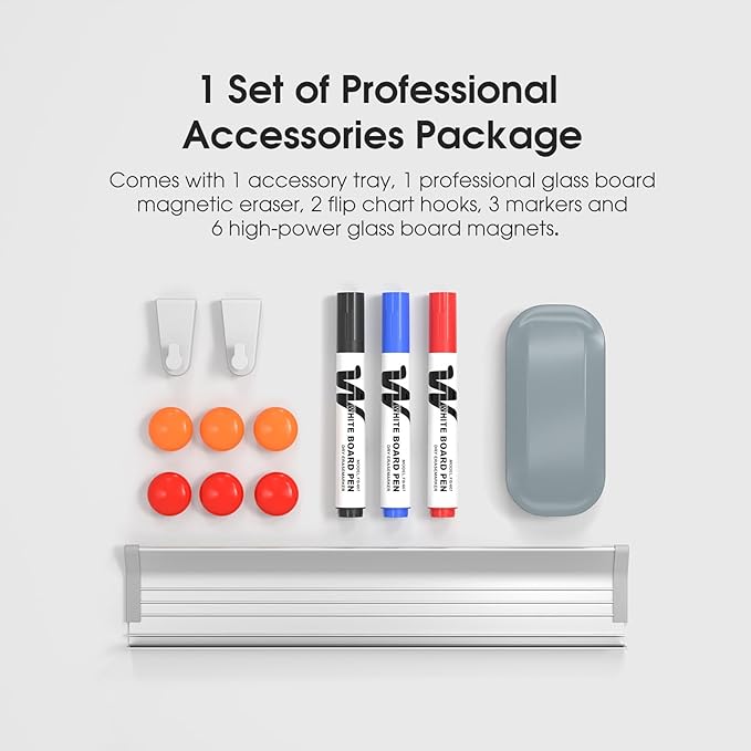 MaxGear Glass Whiteboard, Tempered Magnetic Dry Erase Board 48 x 30 Inch, Frameless Wall Mounted, Office Classroom Conference Room Home Use, Includes Markers, Eraser, Magnets & Mounting Kit