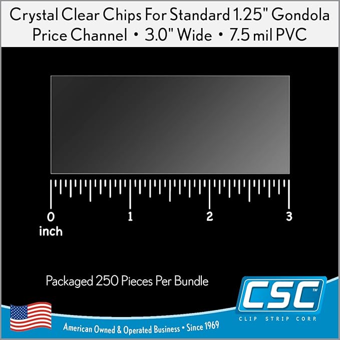Clip Strip Corp. Price/Data Channel Label Holder Chips, Clear Plastic Tags, 3" L x 1.25" H, 7.5 Mil Thick, Gondola Shelf Edge, Reusable, Made for Point of Purchase Shelf Molding (2000)