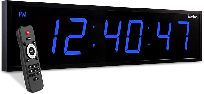 Ivation Oversized 36" Large Digital LED Clock | Big Digital Clock w/Multi-Function Display – Stopwatch, Timer, Alarms, Temp & Date | 6 Brightness Levels, Time Memory & Remote (Blue)