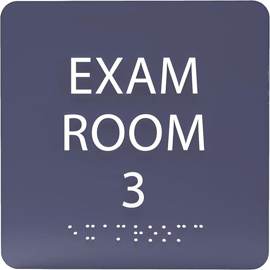 ADA CENTRAL SIGNS - 6" X6" Exam Room 3 Sign - ADA Compliant Tactile Graphics Grade 2 Braille Text Acrylic Wall Signs - Educational Institution Directional Assistance Test Center Door Sign for Schools