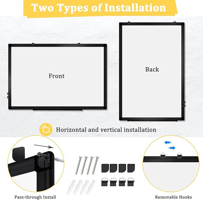 AMUSIGHT Double-Sided Magnetic Whiteboard, 30" x 20" Dry Erase Board Black Aluminum Frame for Wall, White Board Dry Erase Marker Board for Kitchen, Memo, School, Home, Office