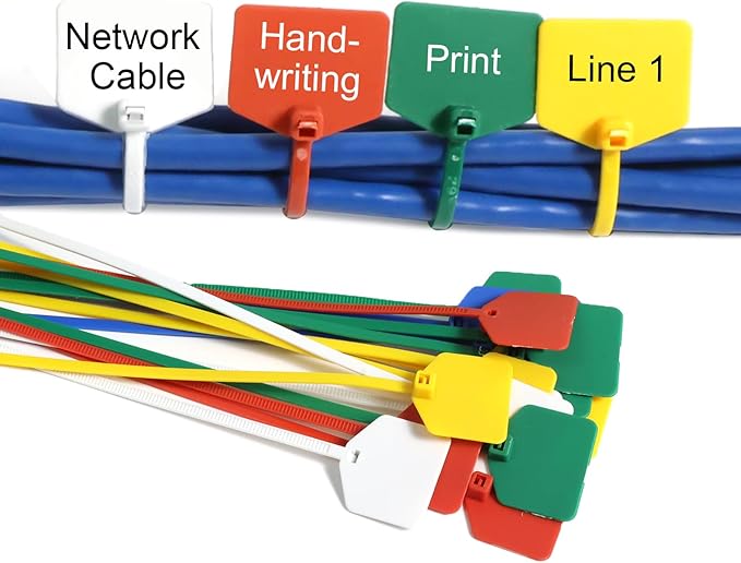 8 in Marker Nylon Cable Ties, Plastic Water Proof Tags, Self-Locking Written-on Cable Marker, Security Seals Label for Cabling, Wire Marking Label, Shipping Hanging Tags - Blue/ 100pcs