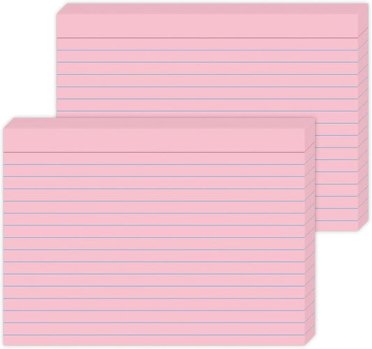 JINMIKEJI Pink Ruled Index Cards 5x7 Inch - 50 Pack Study Flash Cards for School, Office & Home, Durable Note Cards with Lines