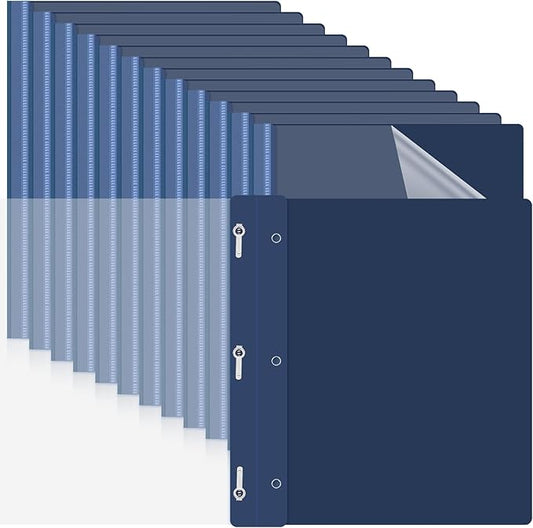 Teling 100 Pcs Plastic Report Covers with 3 Prong Fasteners 11.42 x 9.45 Inch Clear Front Report Covers Bulk Presentation Folders for School Document(Navy Blue)