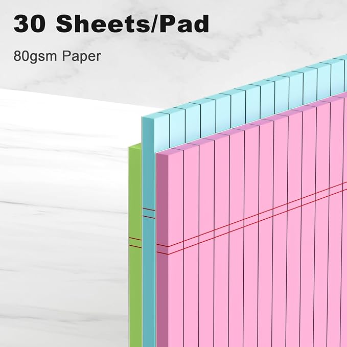 AILZFEI Colored Legal Pads 8.5 x 11 Note Pads 8.5x11 inch, Wide Ruled Clear Print Writing Pads 30 Sheets/Pad, 20lb Colored Paper, Perforated Notepad with Sturdy Back (3 Pads)