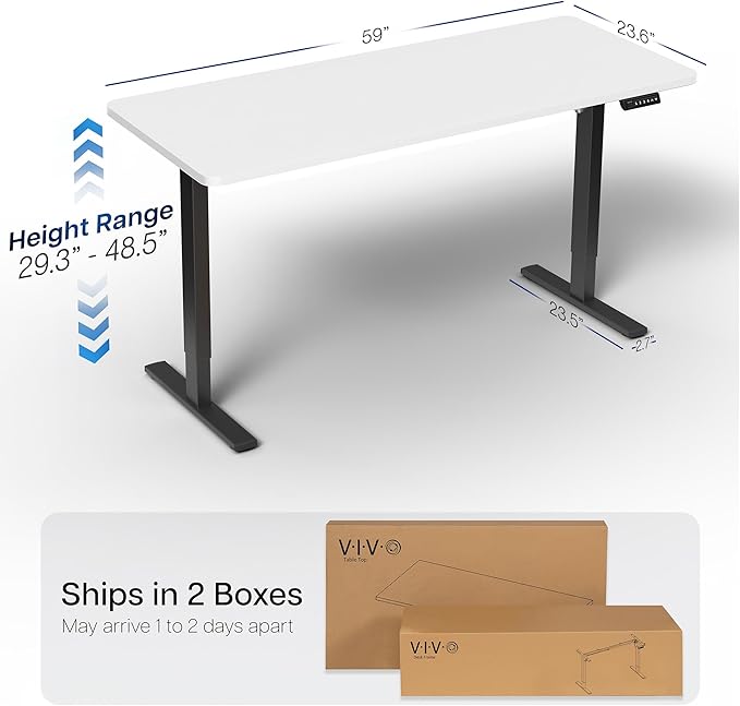 VIVO Electric 60 x 24 in Standing Desk, Memory Height Adjustment, 1B Series, Holds 220 lbs, One-Piece White Top, Black Frame, DESK-KIT-1B6W