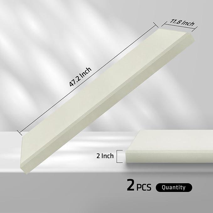 2 Pack 2" Thick Acoustic Panels, 47.24" X 11.81" Fiberglass Wall Panel, Acoustic Panels Sound Absorbing for Office, Studio, Home Theatre - Beige
