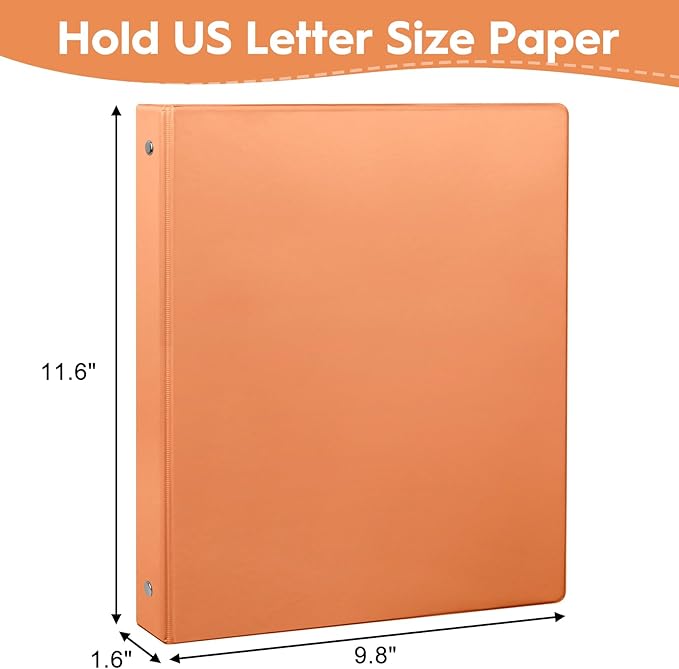 CIXILDTS 6-Pack 1-Inch Round Ring Binder, Standard 3 Ring Binder Fit Letter Size Paper, Presentation View Binders, Orange